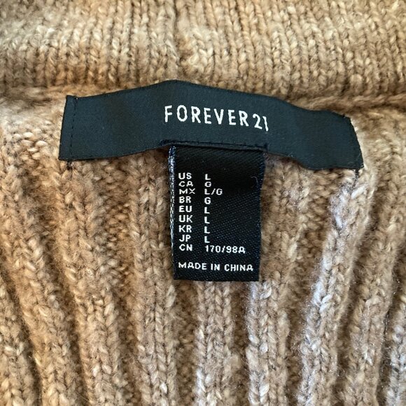 Forever 21 Ladies Open Front Chunky Cardigan Sweater Coffee/Cream Brown Large EC - Picture 4 of 4